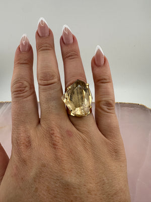 
                  
                    Clear Quartz Faceted Cuff Ring - Gold
                  
                