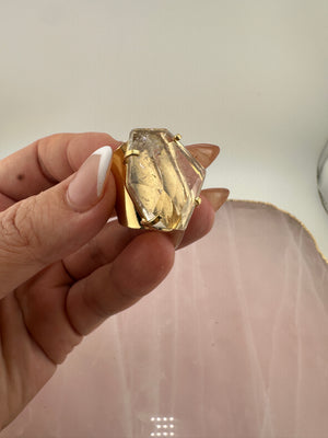 
                  
                    Clear Quartz Faceted Cuff Ring - Gold
                  
                