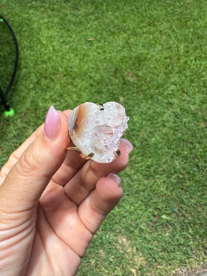 
                  
                    Agate Heart Slice double wire ring- gold
                  
                