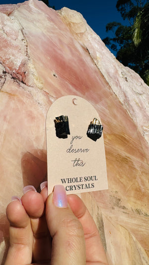 
                  
                    Black Tourmaline Gold Studs
                  
                