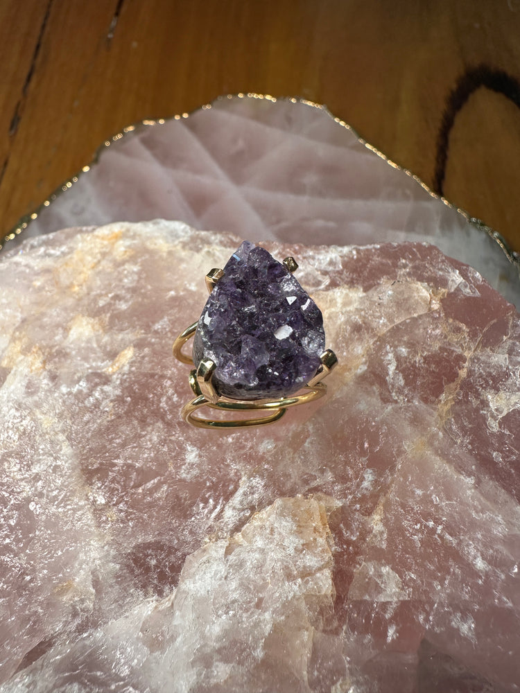 
                  
                    Amethyst Cluster Pear Shaped Wire ring
                  
                