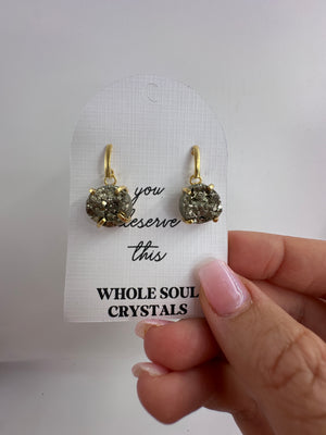 
                  
                    Pyrite gold drop earrings - round / oval shape
                  
                
