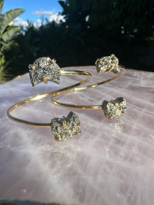 
                  
                    Pyrite Dual Moon Bangle - Gold
                  
                