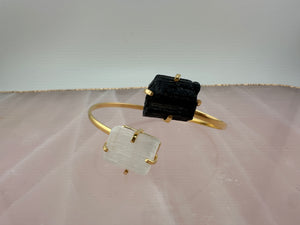 
                  
                    Selenite and Black tourmaline dual stone bangle - Gold
                  
                