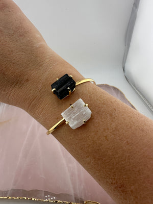 
                  
                    Selenite and Black tourmaline dual stone bangle - Gold
                  
                