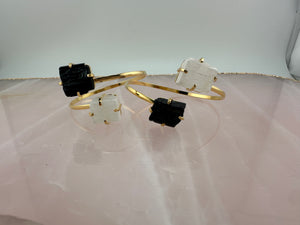 
                  
                    Selenite and Black tourmaline dual stone bangle - Gold
                  
                