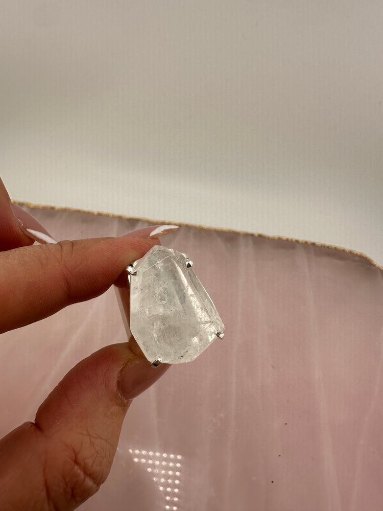 
                  
                    Clear Quartz Faceted Cuff Ring - Silver
                  
                