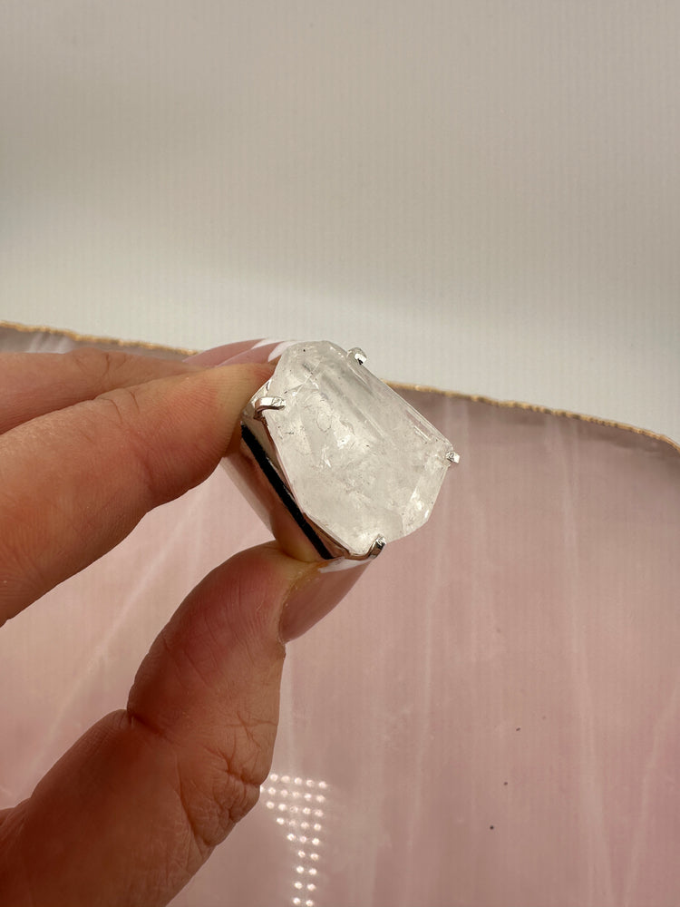
                  
                    Clear Quartz Faceted Cuff Ring - Silver
                  
                