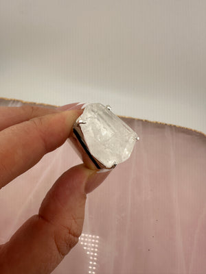 
                  
                    Clear Quartz Faceted Cuff Ring - Silver
                  
                