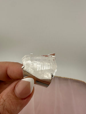 
                  
                    Clear Quartz Faceted Cuff Ring - Silver
                  
                