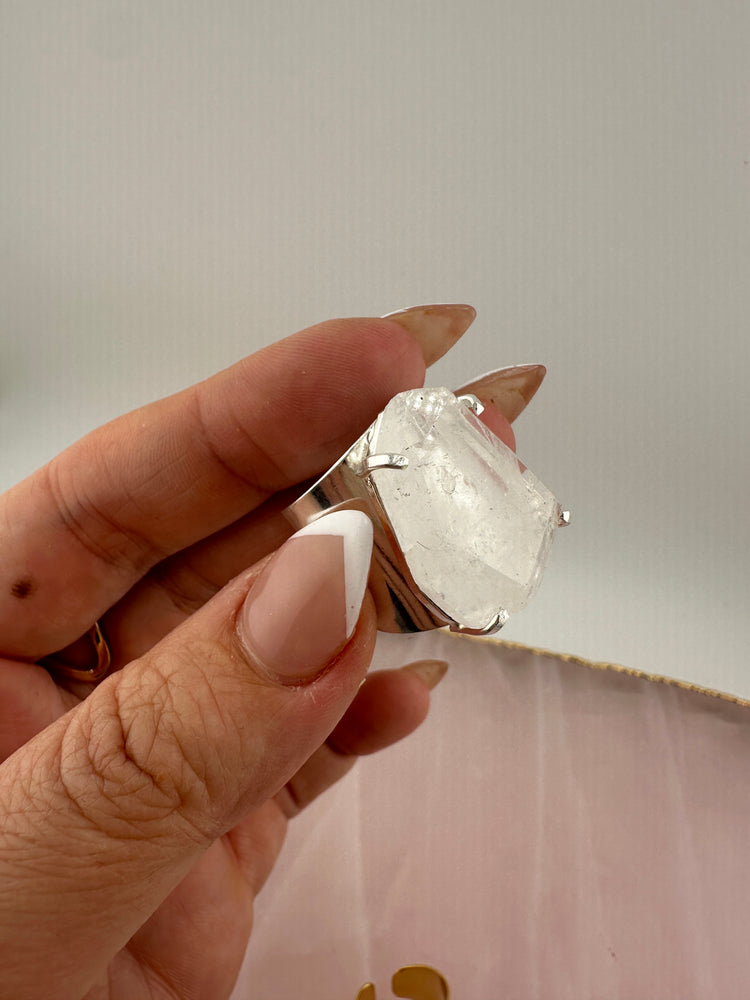
                  
                    Clear Quartz Faceted Cuff Ring - Silver
                  
                