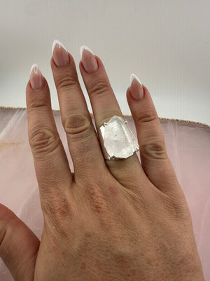 
                  
                    Clear Quartz Faceted Cuff Ring - Silver
                  
                