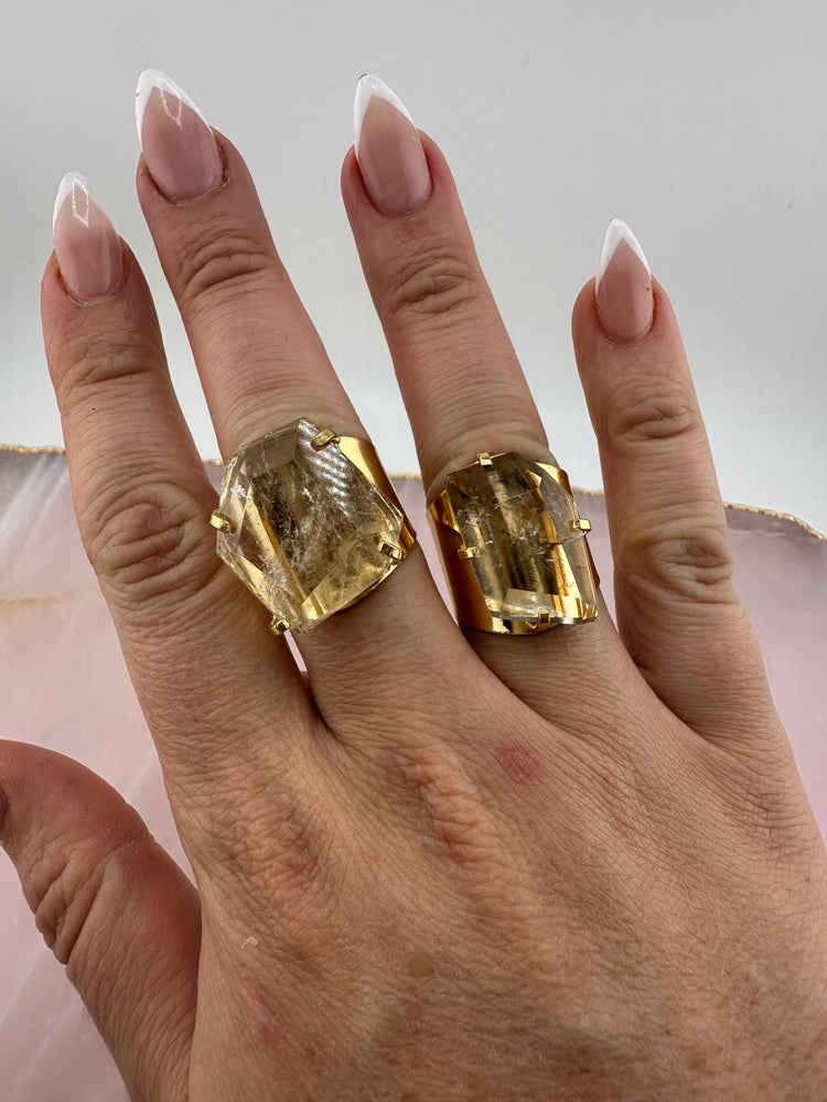 
                  
                    Clear Quartz Faceted Cuff Ring - Gold
                  
                