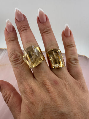 
                  
                    Clear Quartz Faceted Cuff Ring - Gold
                  
                