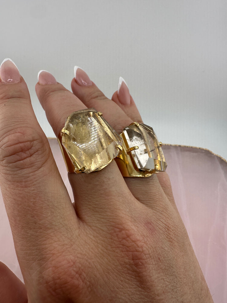 
                  
                    Clear Quartz Faceted Cuff Ring - Gold
                  
                