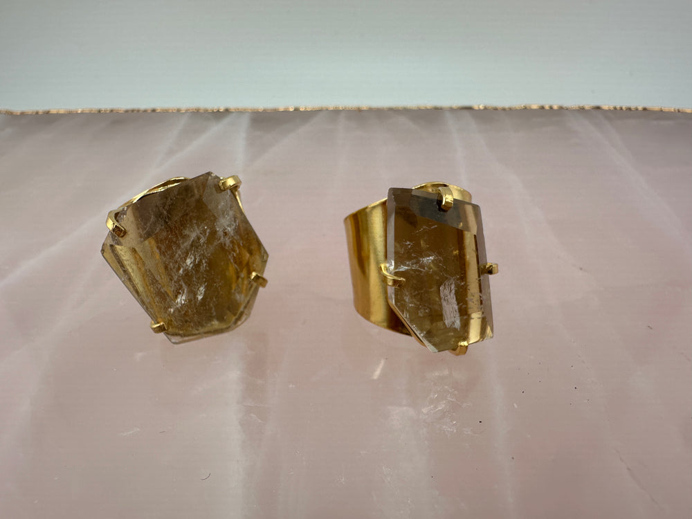 
                  
                    Clear Quartz Faceted Cuff Ring - Gold
                  
                