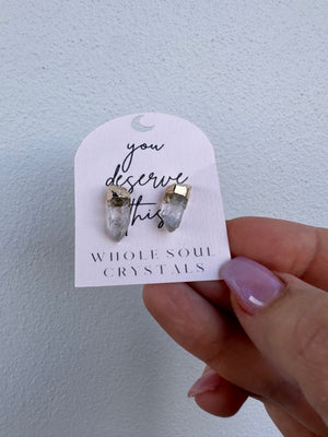 
                  
                    Clear Quartz gold dipped earrings
                  
                