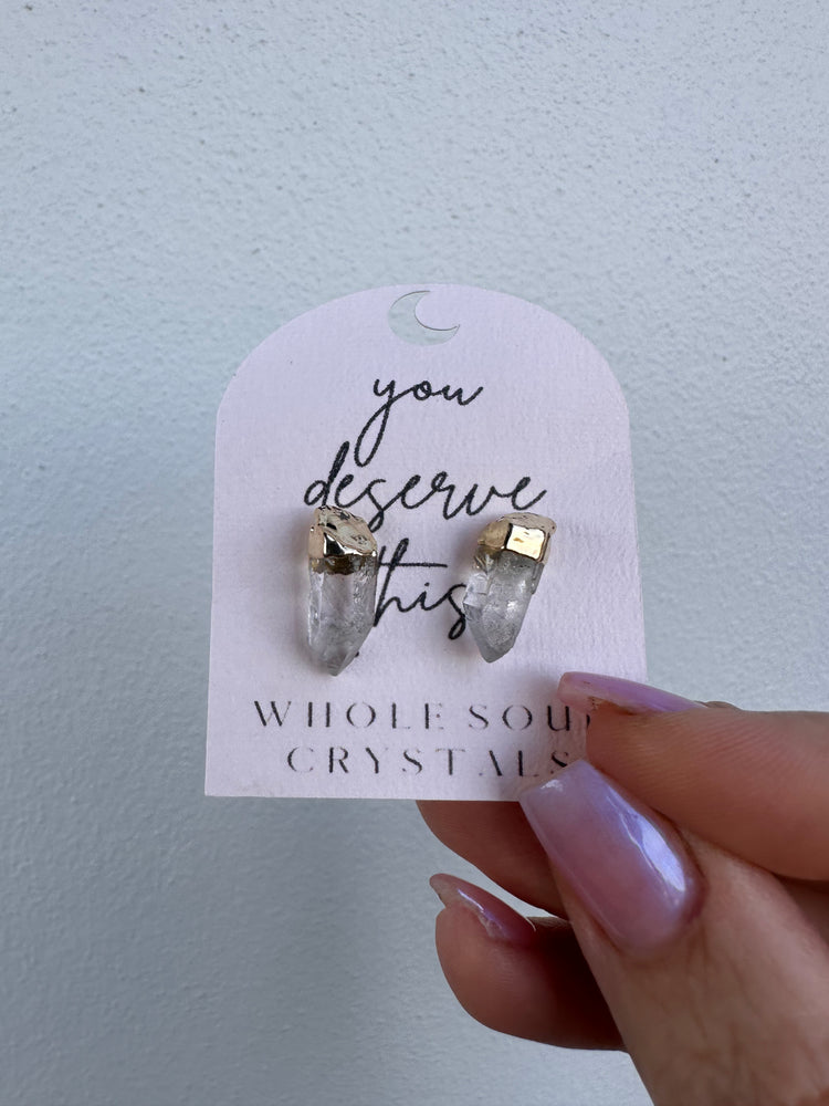 Clear Quartz gold dipped earrings