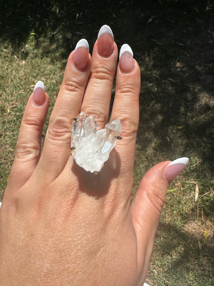 
                  
                    Clear Quartz cluster Arc Ring - Gold
                  
                