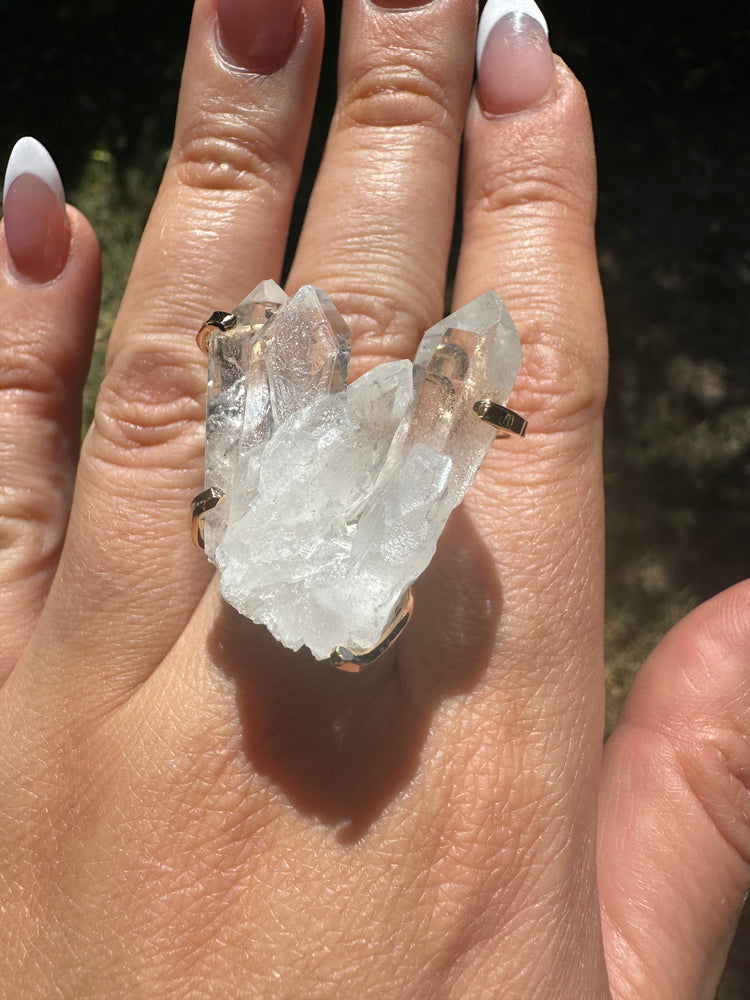 
                  
                    Clear Quartz cluster Arc Ring - Gold
                  
                