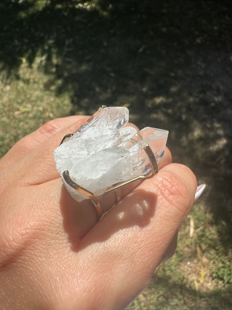 
                  
                    Clear Quartz cluster Arc Ring - Gold
                  
                