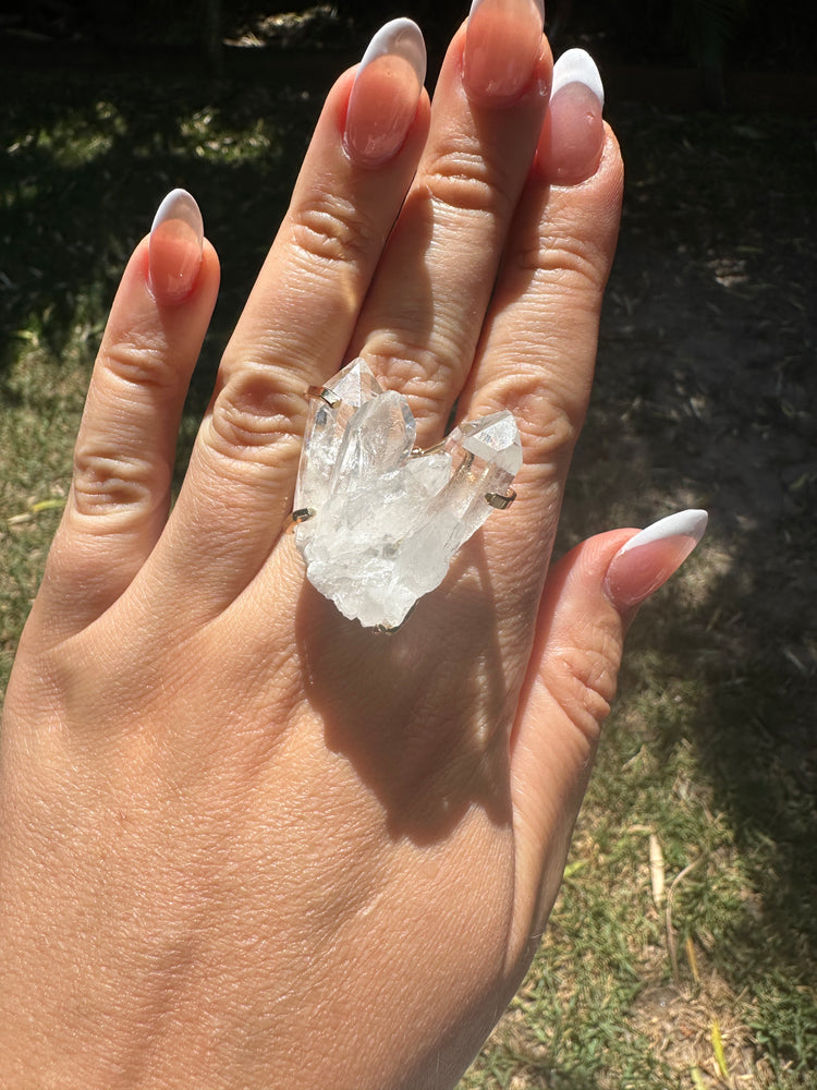
                  
                    Clear Quartz cluster Arc Ring - Gold
                  
                