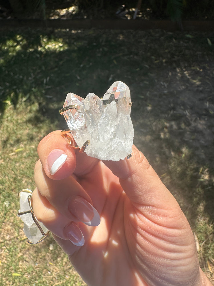 
                  
                    Clear Quartz cluster Arc Ring - Gold
                  
                