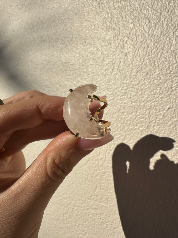
                  
                    Rose Quartz Moon Arc ring gold
                  
                
