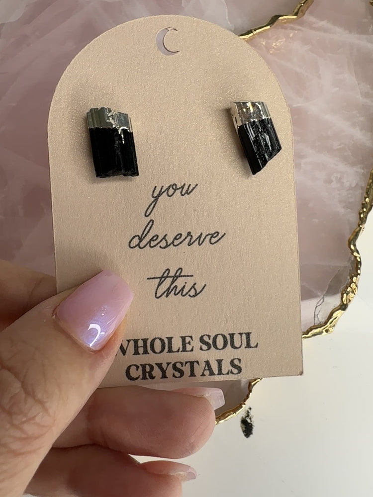 
                  
                    Load and play video in Gallery viewer, Black Tourmaline studs Silver
                  
                