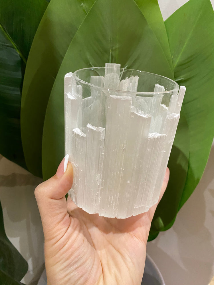 
                  
                    Selenite glass candle holders
                  
                