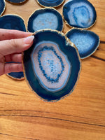 Blue agate coasters with gold trim