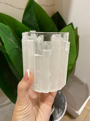 
                  
                    Selenite glass candle holders
                  
                